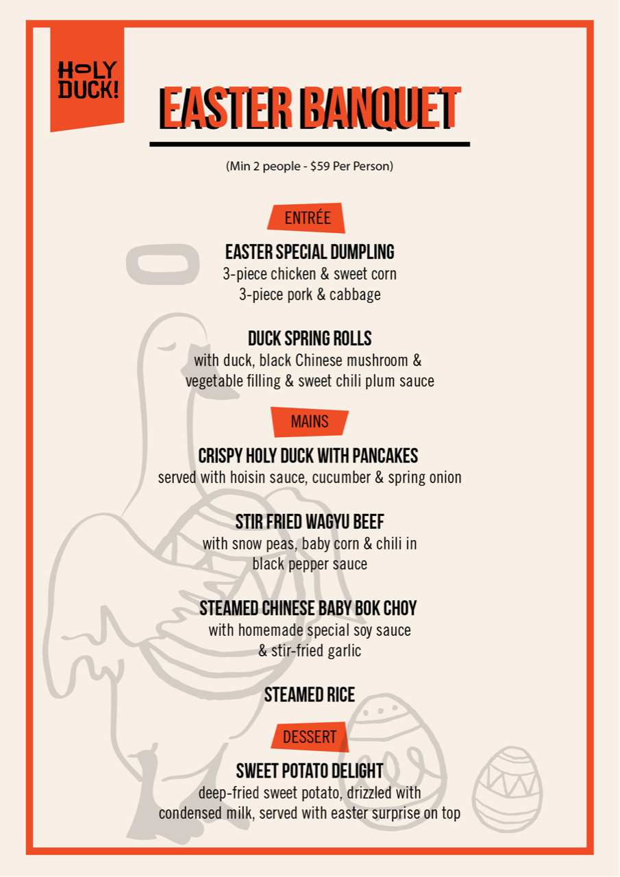 Holy Duck Easter Menu 2022