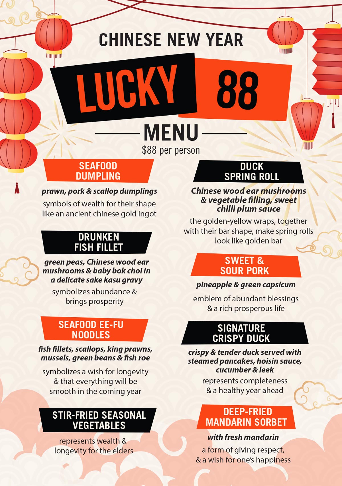 Holy Duck Lucky 88 Menu - Chinese New Year 2023