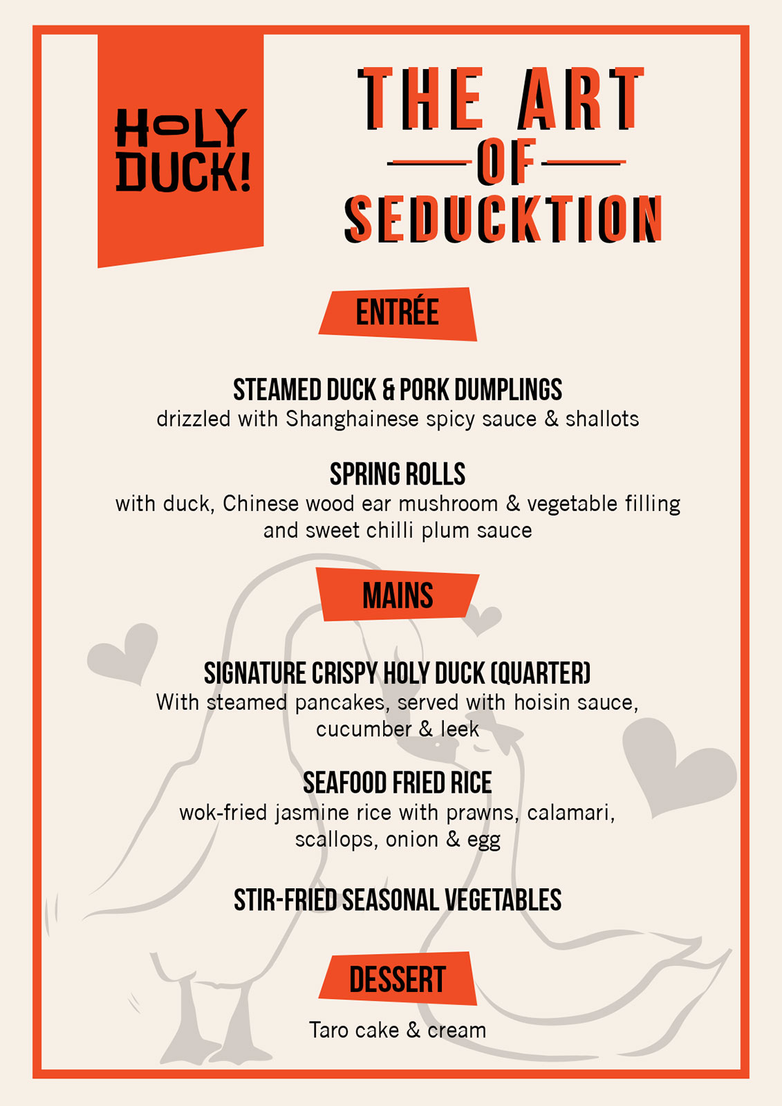 Valentine's Day menu at Holy Duck!