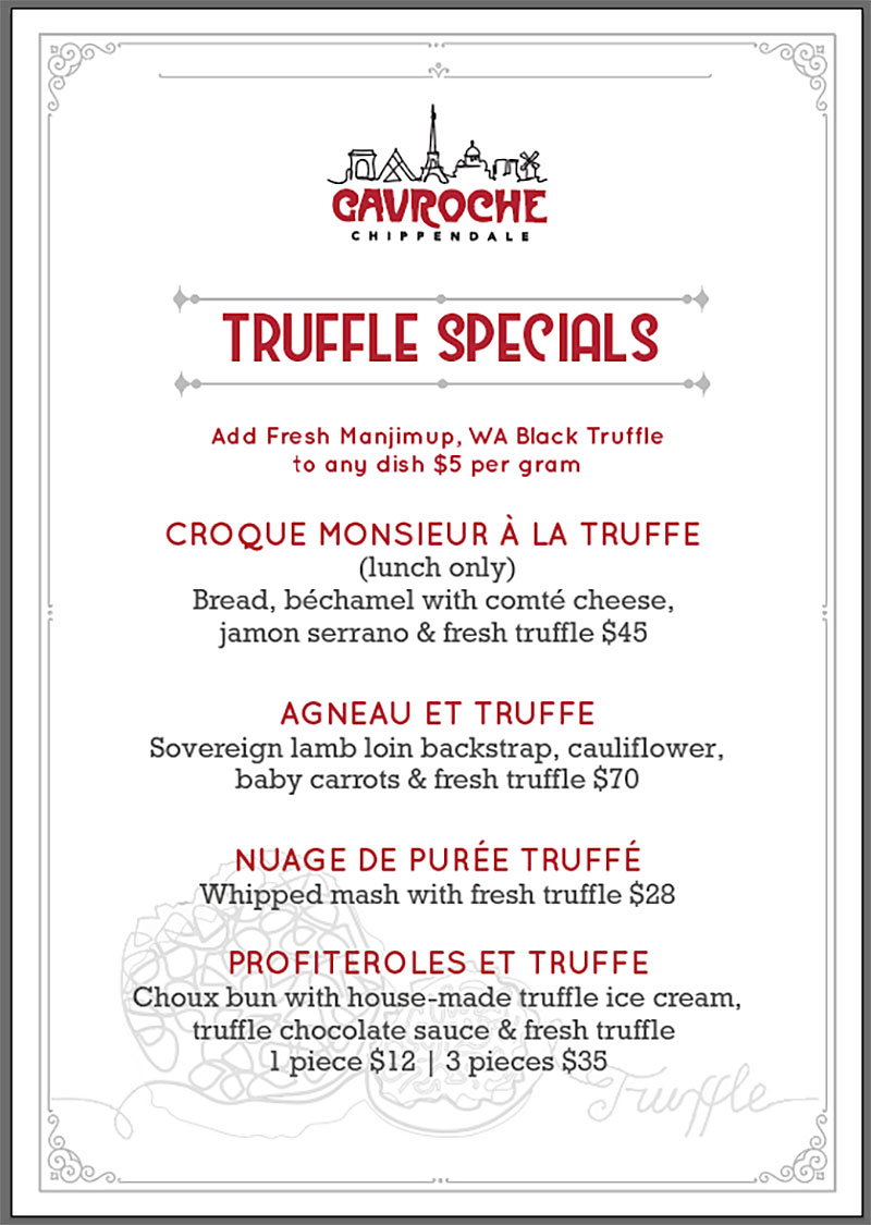 TRUFFLE CHEESE*, Menu