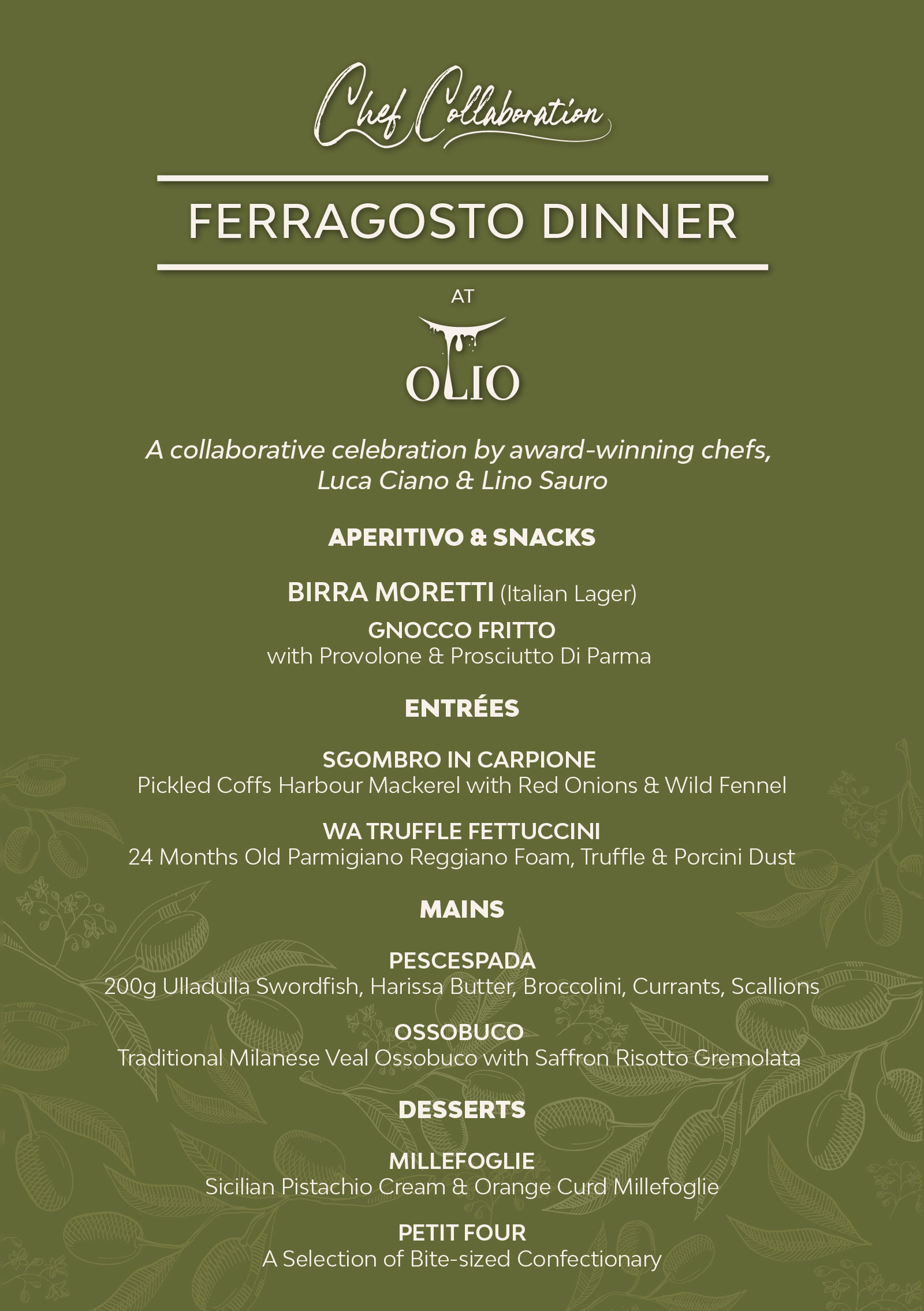 Olio_Ferragosto-Dinner-Menu Ferragosto Dinner at Olio