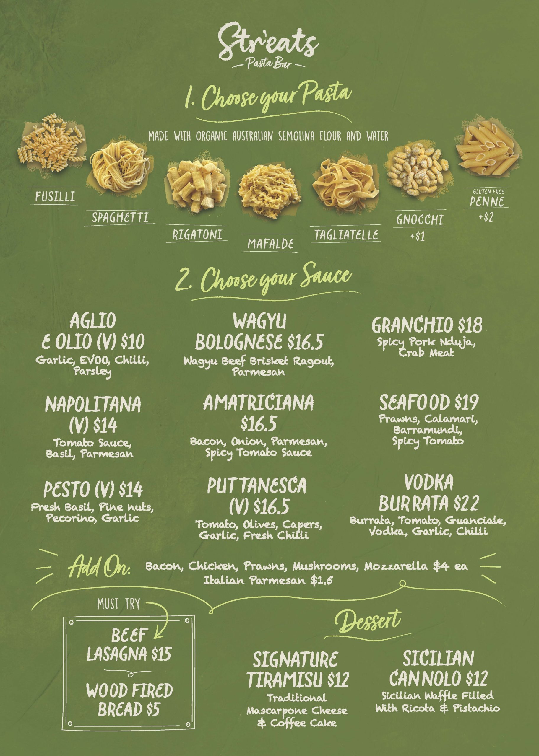 Streats Pasta Bar Menu Streats Pasta Bar Menu