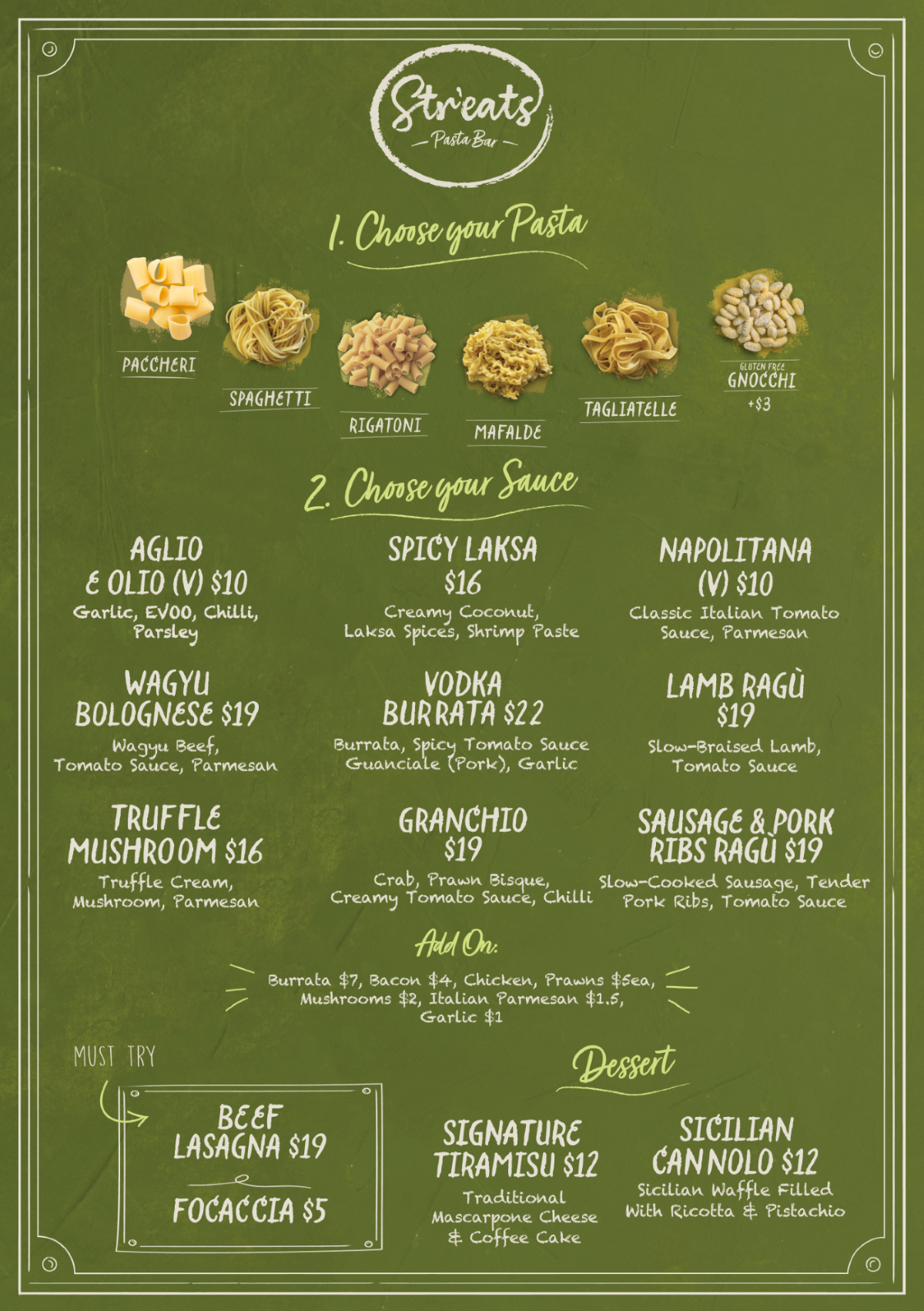 Streats Pasta Bar Menu Streats Pasta Bar Menu