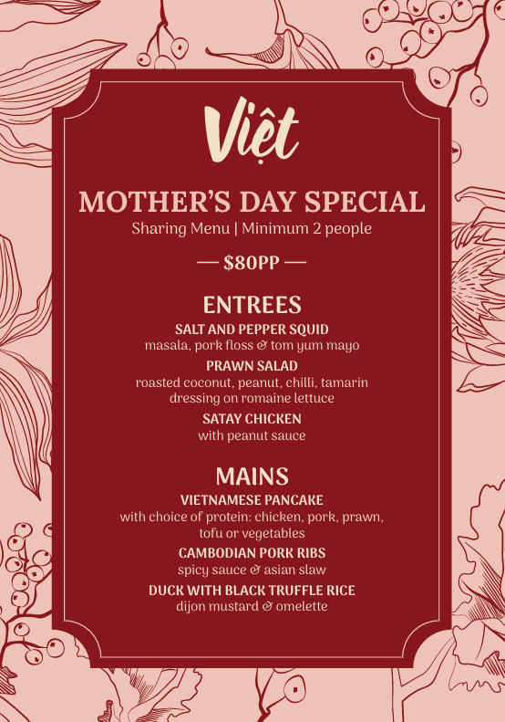 Viet Mothers Day Menu